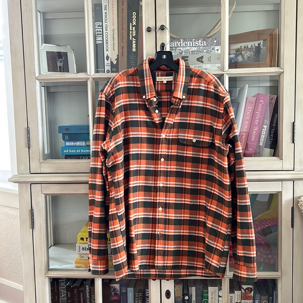 FAR AFIELD orange green flannel shirt size 3